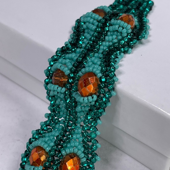 🎉Free with purchase! 🎉 Turquoise & amber color beaded bracelet, handmade boho - Picture 3 of 4